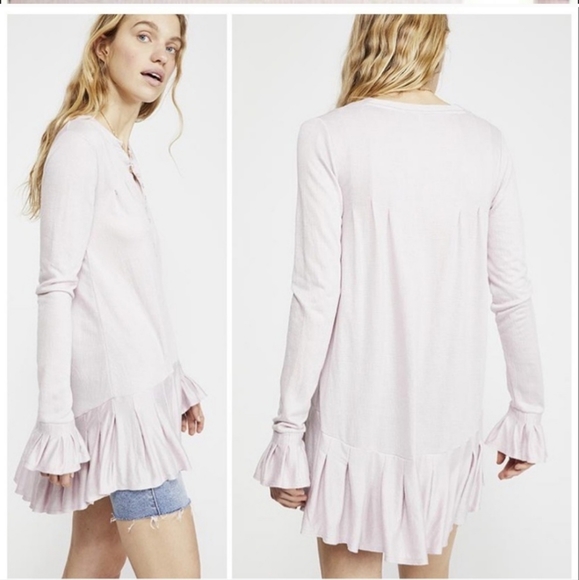 Free People Your Girl Flounce Hem Henley Dusty Lavender Dress or Top Size M - Picture 2 of 8